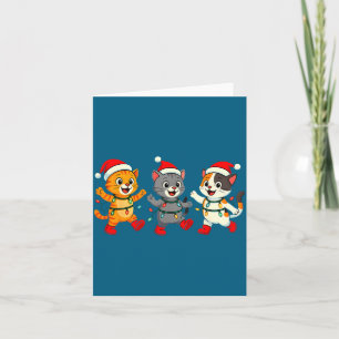 Kawaii Katter Santa Hatt Dansande Ljus Jul Dan Kort