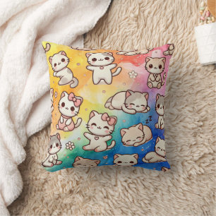 Kawaii Kattkudde med Vattenfärg Regnbåge Kudde