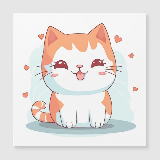 Kawaii Kattunge Chibi Magnetisk Inbjudningskort (Framsida)