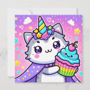 Kawaii Kattunge med cupkaka-födelsedagskort Julkort