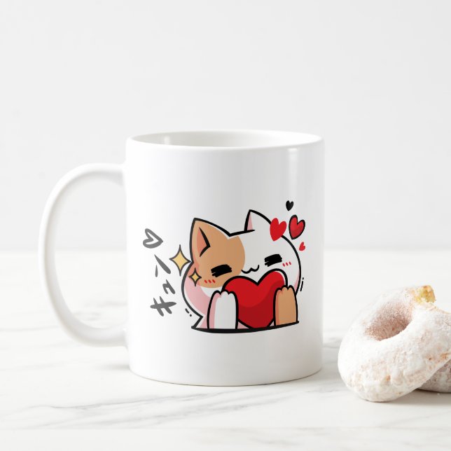 Kawaii kattunge med kärlek-vänlig animering kaffemugg (Med munk)