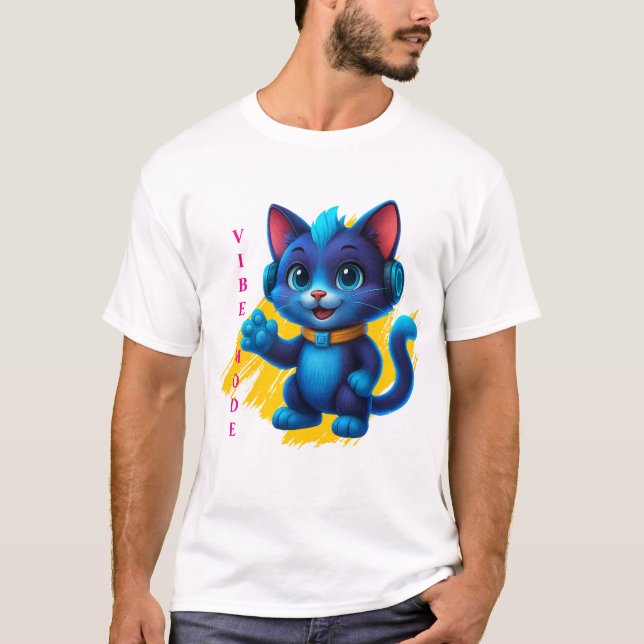 Kawaii Katze mit Kopfhörern  T Shirt (Framsida)