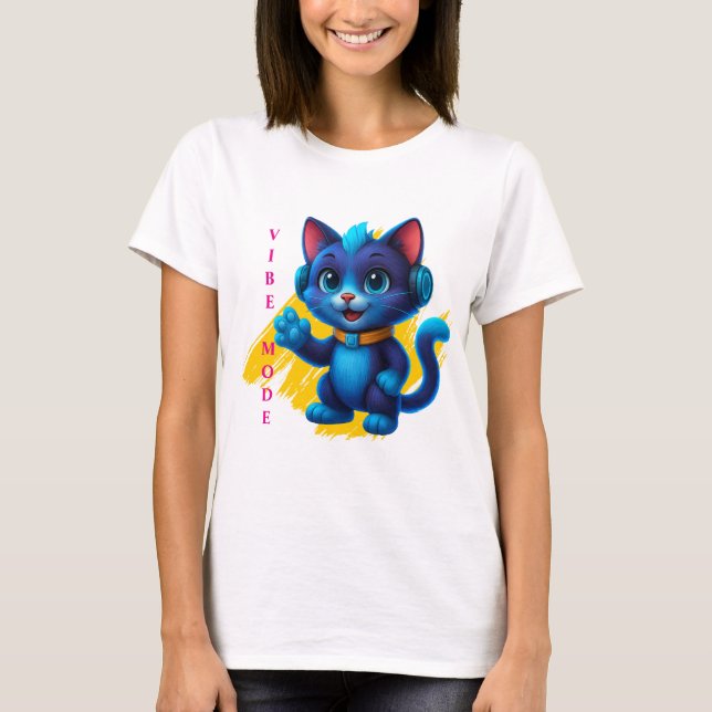Kawaii Katze mit Kopfhörern T Shirt (Framsida)