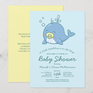Kawaii Kawaii-inbjudan till Cute Whale Baby Shower Inbjudningar