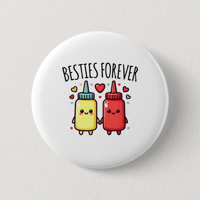 Kawaii Ketchup och Mustard Funny Bff Matching Best Knapp (Framsida)