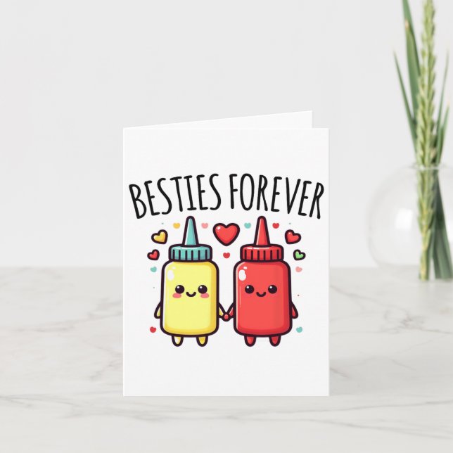 Kawaii Ketchup och Mustard Funny Bff Matching Best Kort (Framsida)
