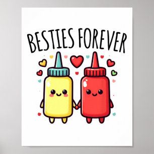 Kawaii Ketchup och Mustard Funny Bff Matching Best Poster