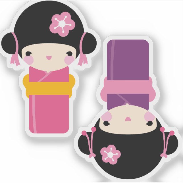 Kawaii Kimono Doll Stickers Klistermärken (Framsida)