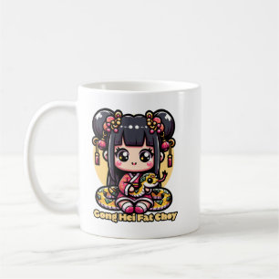 Kawaii Kinesisk nyårsnake och flicka Kaffemugg