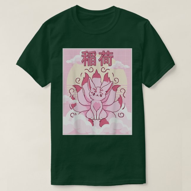 Kawaii Kitsune Inari Fo Japansk Aesthetic Nine Ta T Shirt (Design framsida)