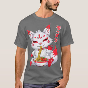 Kawaii Kitsune Ramen Noodles Japanska Anime Noodle T Shirt