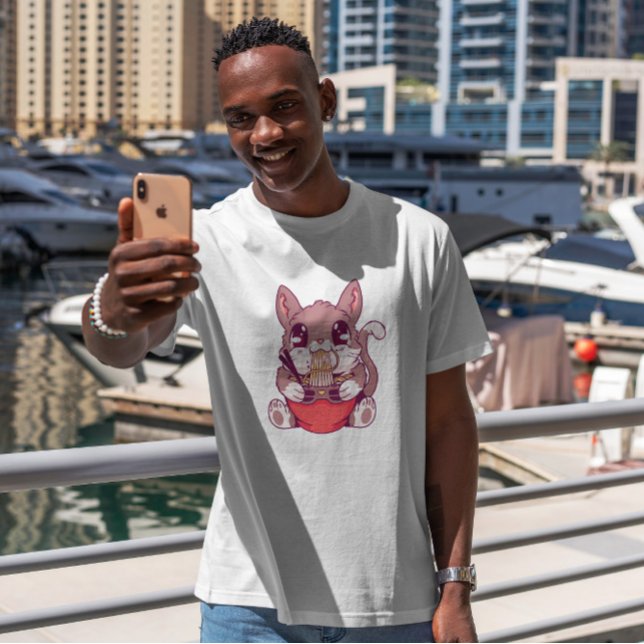 Kawaii Kitten Eating Ramen T Shirt (Skapare uppladdad)