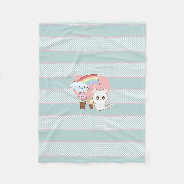 Kawaii kitten och regnbågen så söta fleecefilt (Framsidan)