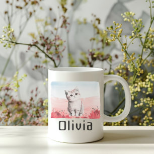 Kawaii Kitten Personlig Girl Namn Rosa Mugg