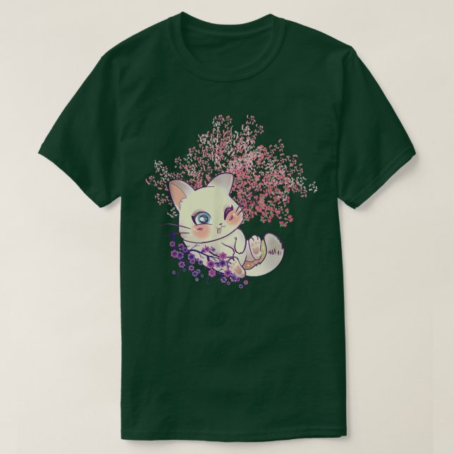 Kawaii Kitten Sakura Träd Cherry Flower Japanska B T Shirt (Design framsida)
