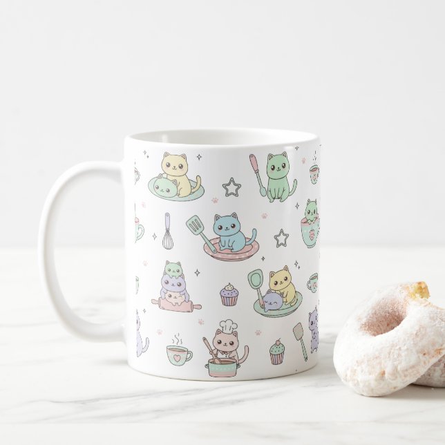 Kawaii Kittens Baking Pattern Coffee Mug Kaffemugg (Med munk)