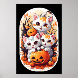 Kawaii Kittens leker med en liten pumpa Poster