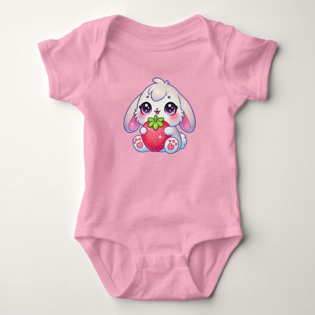 Kawaii Knubbig Bunny Hugger Strawberry T Shirt (Framsida)