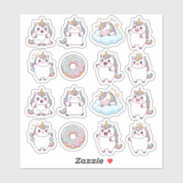 Kawaii Knubbig Unicorn & Donut Sticker Lakan - Cut Klistermärken