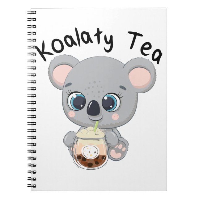 Kawaii Koala dricker Koalaty Boba Tea Anteckningsbok (Framsidan)