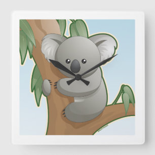 Kawaii Koala Fyrkantig Klocka