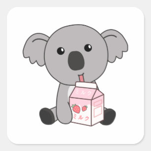 Kawaii Koala Retro Japanska jordgubben Milkshake Fyrkantigt Klistermärke