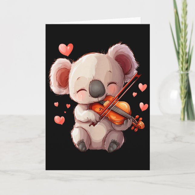 Kawaii Koala Spelar Fiol Grafik För Alla Hjärtans  Kort (Framsida)