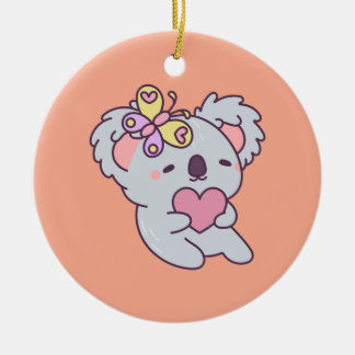 Kawaii Koala with Heart and Butterfly Julgransprydnad Keramik