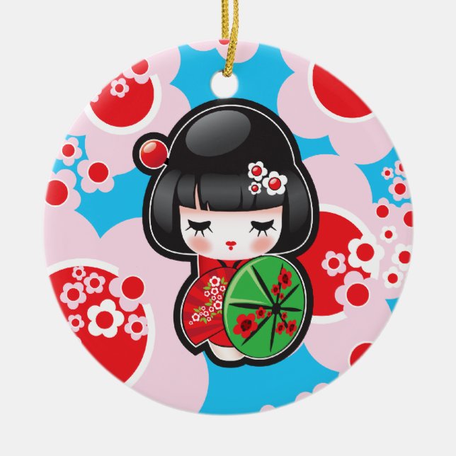 Kawaii Kokeshi docka Julgransprydnad Keramik (Framsidan)