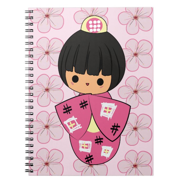 Kawaii Kokeshi dockaanteckningsbok Anteckningsbok Med Spiral (Framsidan)