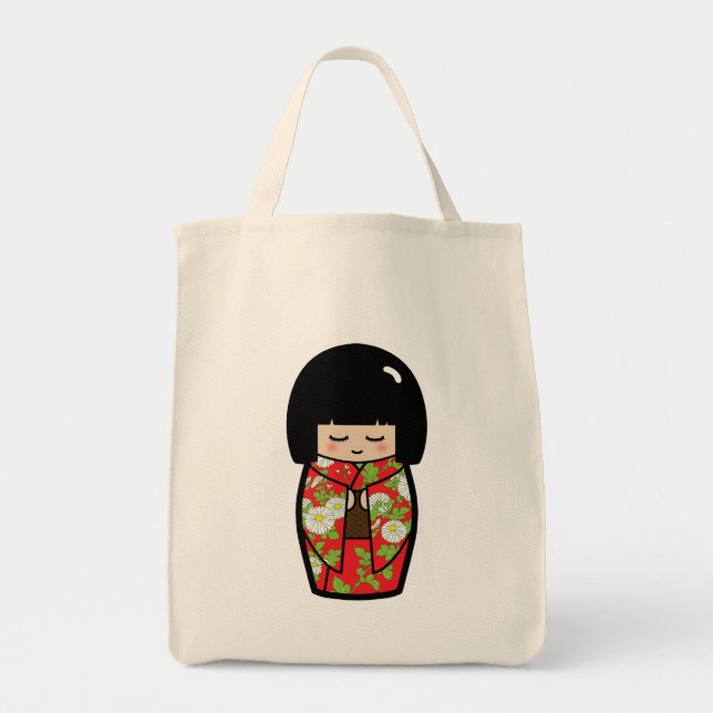 Kawaii Kokeshi (hänger lös den röda) japanska Tygkasse (Framsidan)