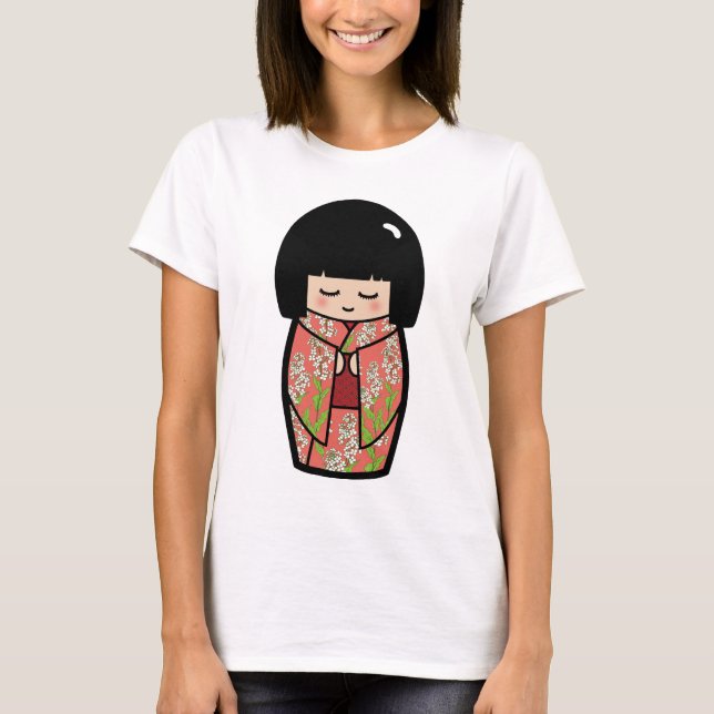 Kawaii Kokeshi (Rosa) Japansk doll Shirt T-shirt (Framsida)