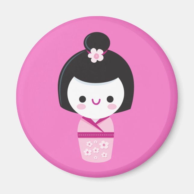 Kawaii Kokeshi - Rosa Magnet (Framsidan)