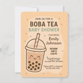 Kawaii Könsneutral Pastell Boba Te Babyfest Inbjudningar
