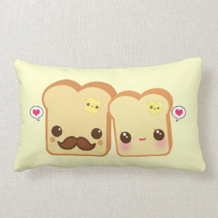 Kawaii kopplar ihop gulliga rostat bröd lumbarkudde
