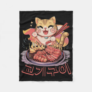 Kawaii koreansk katt Eating Bbq koreansk barbecue Fleecefilt
