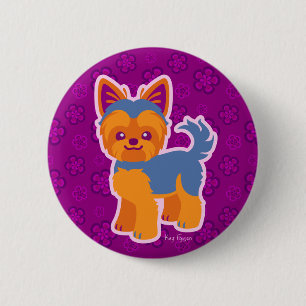 Kawaii Kort Hair Yorkie Tecknad hund Knapp
