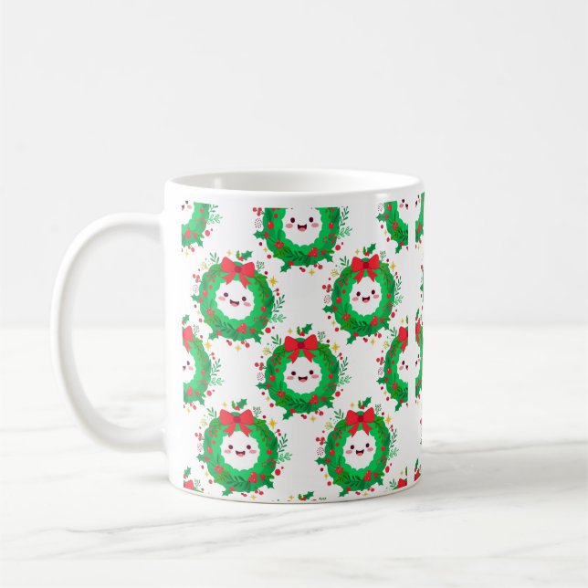 Kawaii Krans Ansikts Mönster Kaffemugg (Vänster)