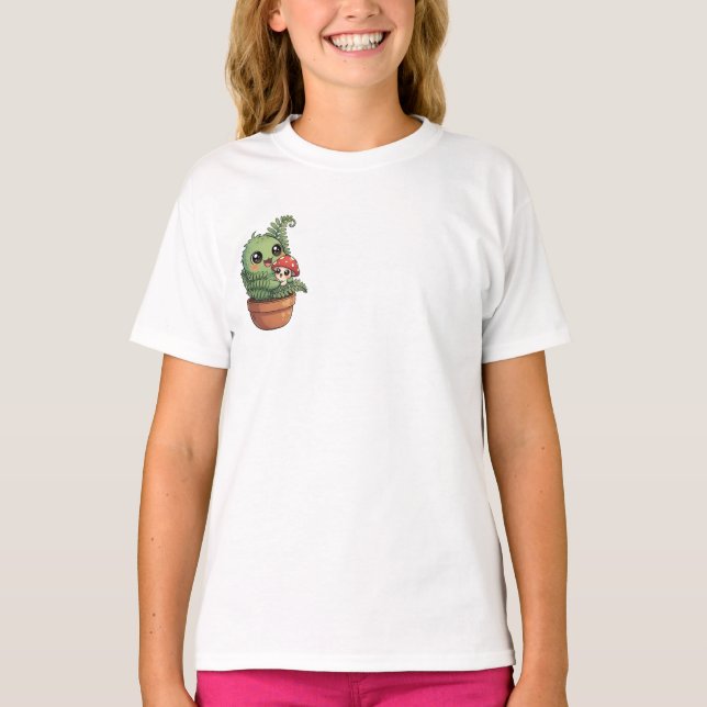 Kawaii krukväxt monster som kramar svamp barn t shirt (Framsida)