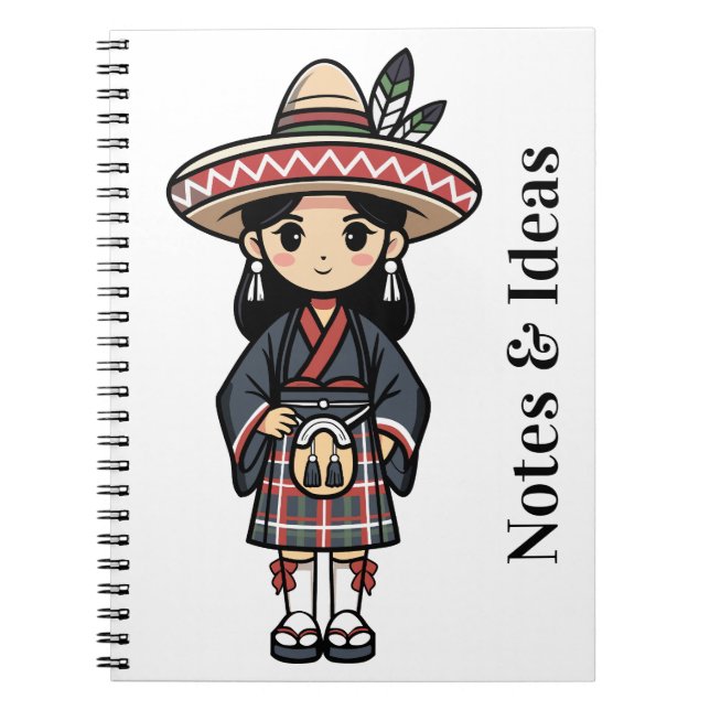 Kawaii Kultur Flicka Illustration Anteckningsbok (Framsidan)