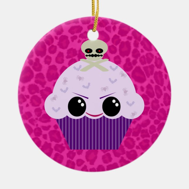 Kawaii Kuslig Cupcake Rosa Leopardtryck Ornament (Framsidan)