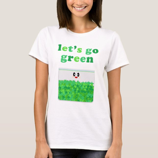 KAWAII LÅT OSS GÅ GRÖN POT SHIRT T (Framsida)