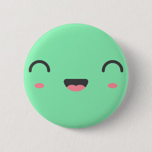 Kawaii leende ansikte med runt slutet ögon, grönt knapp