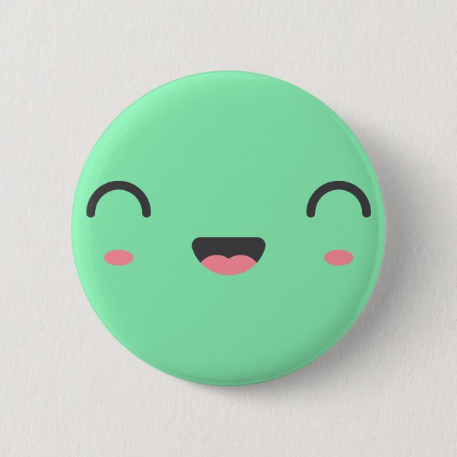 Kawaii leende ansikte med runt slutet ögon, grönt knapp (Framsida)