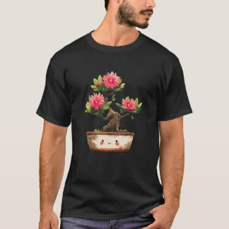 Kawaii leende bonsaiträd med rosa blommor t shirt