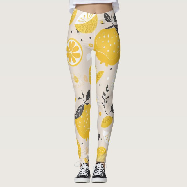 Kawaii Lemon Mönster Leggings (Framsida)