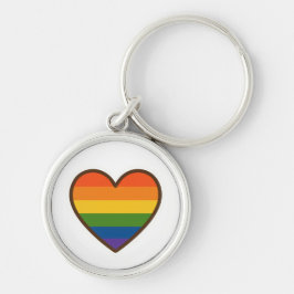Kawaii LGBTQ+ Pride Heart Rund Silverfärgad Nyckelring