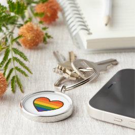 Kawaii LGBTQ+ Pride Heart Rund Silverfärgad Nyckelring