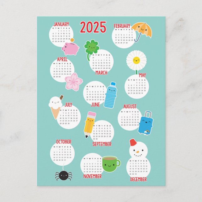 Kawaii Life 2025-kalender Vykort (Framsida)