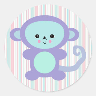 kawaii lila monkey runt klistermärke